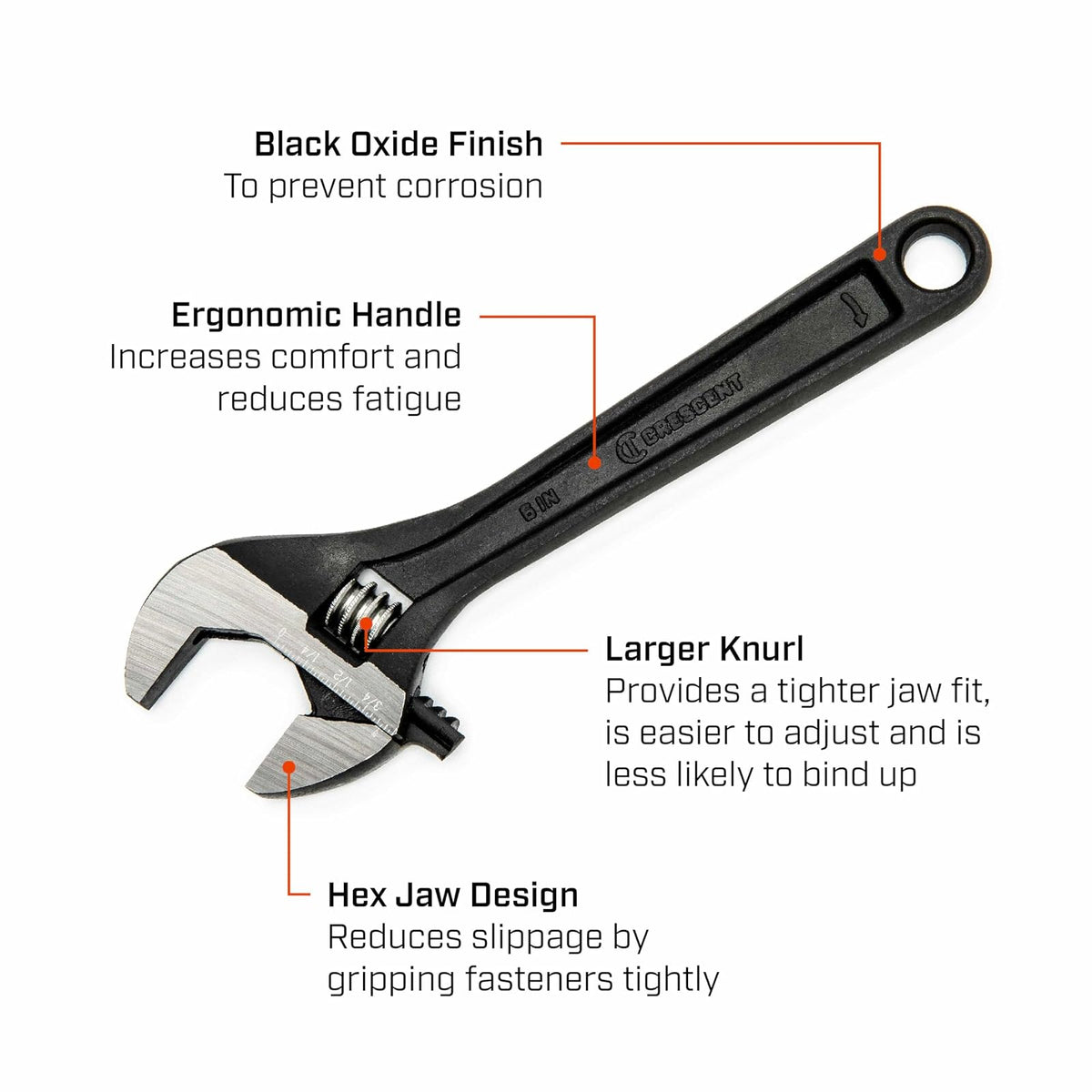 Crescent - Llave de óxido negro ajustable de 6 pulgadas, cardada - AT26VS