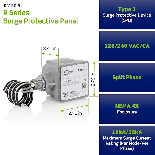 Leviton R2120-B - Panel protector contra sobretensiones tipo 1, color gris