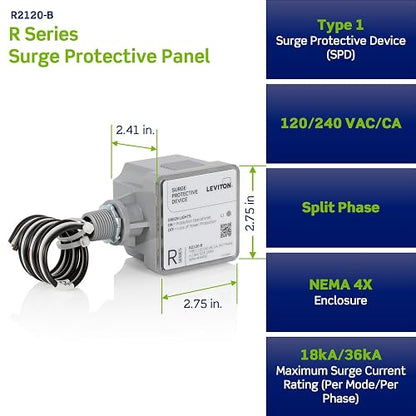 Leviton R2120-B - Panel protector contra sobretensiones tipo 1, color gris