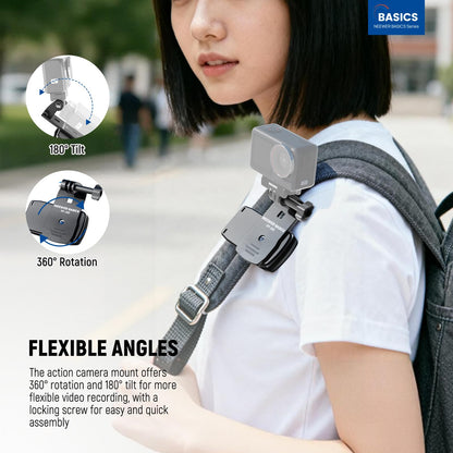 NEEWER Basics - Soporte de Abrazadera para Mochila, Adaptador de Tres Puntas Compatible con GoPro Hero Insta360 dji AKASO Accesorios de cámara de acción para grabación de Video POV, GP-102