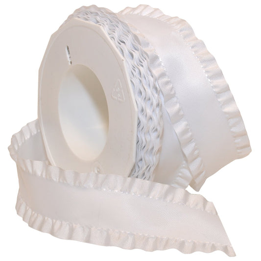 Morex - Cintas de doble volante para decoración de boda, despedida de soltera, envoltura de regalo, cumpleaños, costura y manualidades, 1-1/2 pulgadas por 16.5 yardas, color blanco