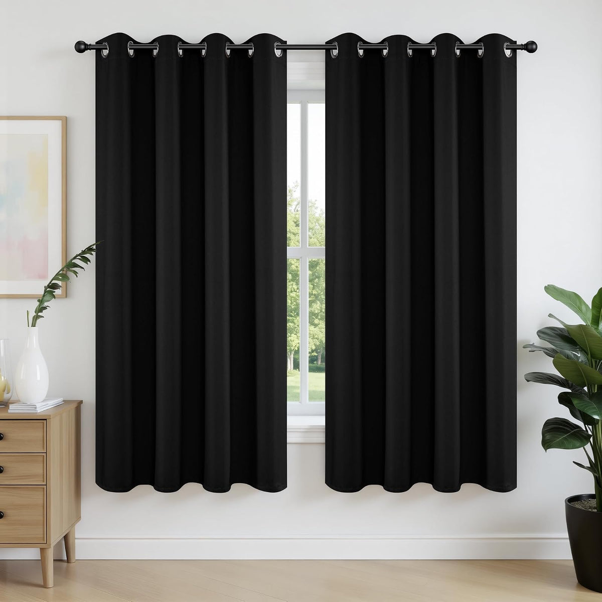 Joydeco Juego de Cortinas Opacas con Ojales, 2 Paneles - negro - 132.1An x 160Al cm (2 Paneles)