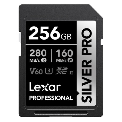 Tarjeta Lexar Profesional 256GB Silver Pro SDXC UHS-II Clase 10, U3, V60, Silver Pro (Lectura hasta 280MB/s Read, Escritura hasta 120MB/s)