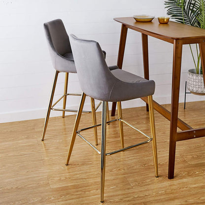 CangLong - Taburete tapizado de Terciopelo con Patas de Metal para Bar, Cocina, Comedor, Sala de Estar y Bar bistró, Juego de 2, Color Gris