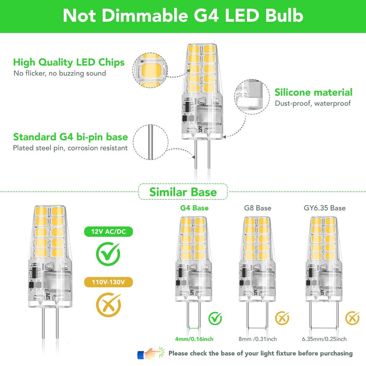 BUBO - Paquete de 10 bombillas LED G4 equivalentes a 30 W, 3000 K, blanco cálido, 250 lúmenes, ángulo de haz de 360 °, foco halógena T3, bombillas de paisaje de repuesto, luces LED AC/DC de 12 V, base
