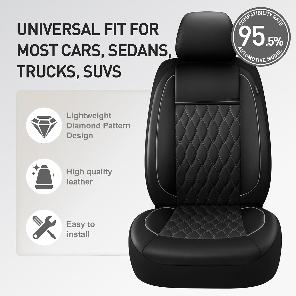 CAROMOP - Juego de 2 Fundas de Asiento de Automóvil de Piel sintética, Fundas de Asiento de Lujo y cómodas para Automóviles, Fundas Interiores compatibles con airbag, Ajuste Universal para SUV, Furgonetas
