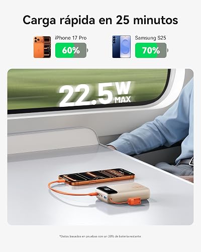 INIU Power Bank, Pequeño 20000mAh 22,5W Carga Rapida Bateria Phone Externa | Cable USB C Desmontable, Apto para Avión, Esenciales de Viaje, Bateria Portatil para iPhone 17, Samsung, iPad, etc. [Beige]