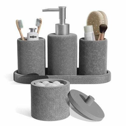 Clara Clark - Juego de Accesorios de baño Gris, Juego de Accesorios de baño de 5 Piezas, Juegos de baño con dispensador de jabón, Soporte para Cepillo para Polvo de Dientes, Vaso, Tarro de hisopo de