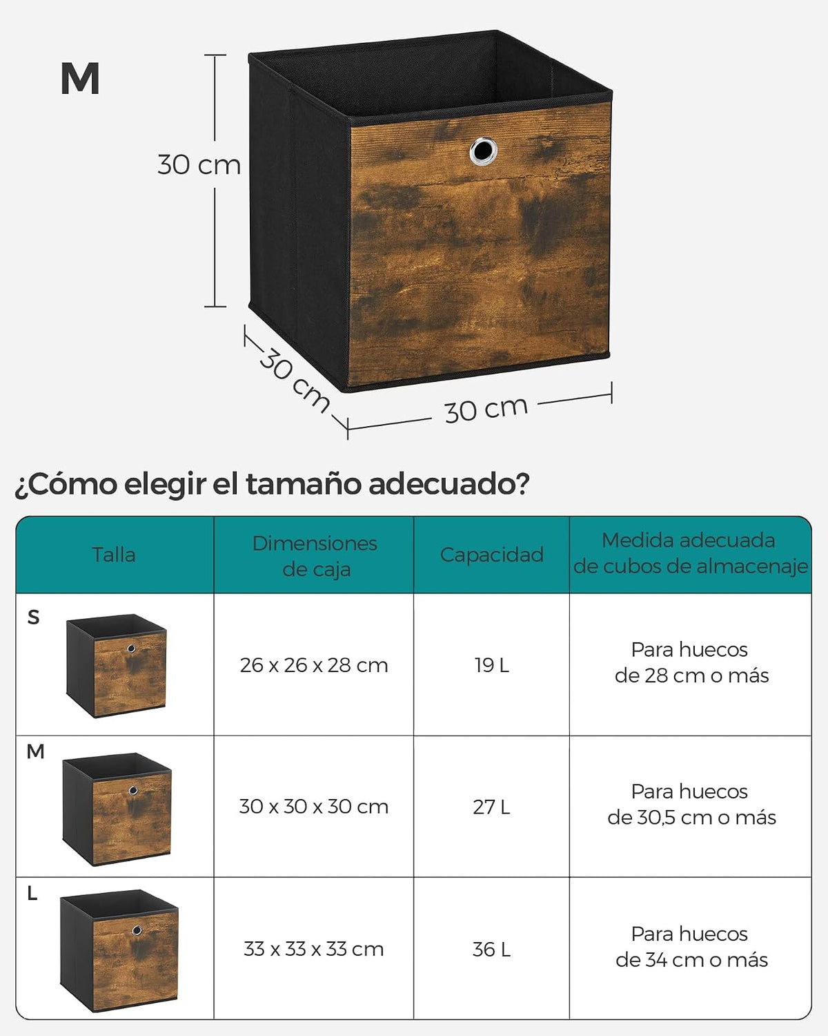 SONGMICS - Cubitos de almacenamiento plegables de tela, juego de 6 | SONGMICS - Cubitos de almacenamiento, 11.8 x 11.8 x 11.8 pulgadas, café rústico y negro, URFB102B01