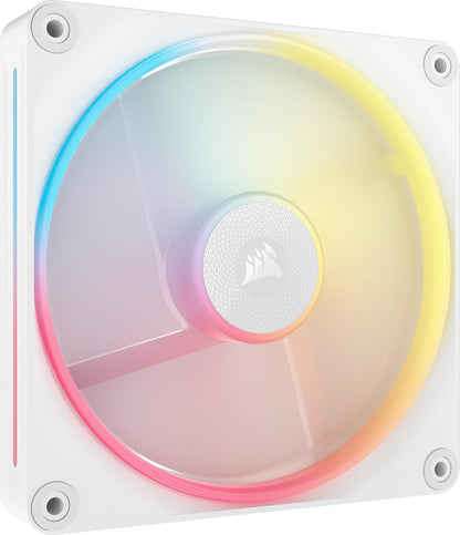 Corsair iCUE Link LX140-R RGB 140mm Ventilador Inverso PWM – Ventilador Único – Bajo Nivel de Ruido, Cojinete de Cúpula Magnética, Lazos de Luz Duales, Tornillos QuikTurn™, Cero RPM – Blanco