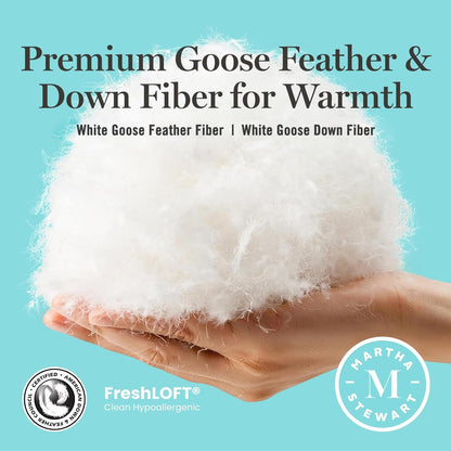 Martha Stewart - Edredón de Fibra de plumón de Plumas de Ganso Blanco, tamaño King, 100% algodón, edredón hipoalergénico de Lujo de Hotel, 66 onzas, luz cálida de 106 x 90 Pulgadas