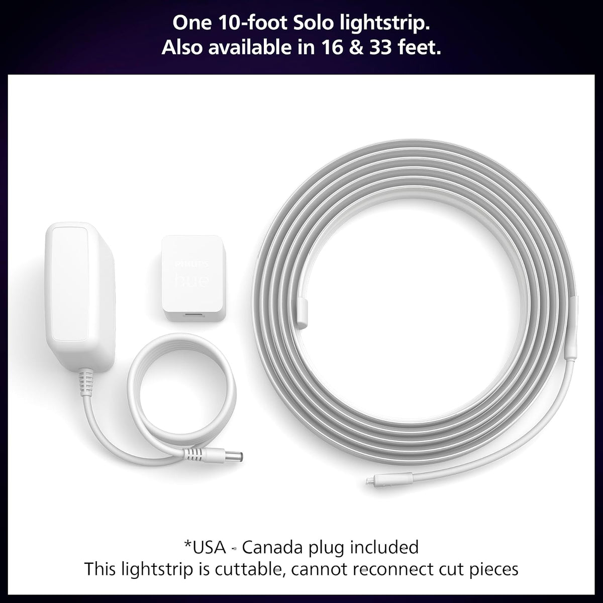 Philips Hue Kit de base de luz LED inteligente para interiores de 10 pies, 1 paquete, control con aplicación Hue - Compatible con Alexa, Google Assistant y Apple HomeKit