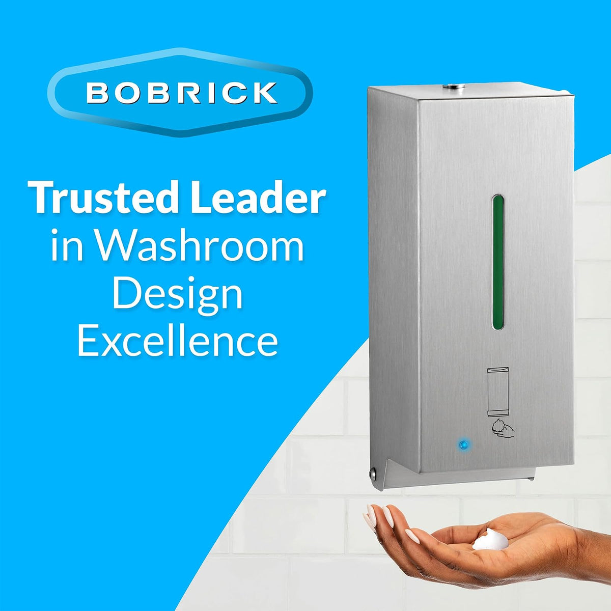 BOBRICK Dispensador automático de jabón de espuma de acero inoxidable 2013, acabado satinado, 27 onzas líquidas 4-1/4 pulgadas de ancho, 10-17/32 pulgadas de alto, 4-7/32 pulgadas de profundidad