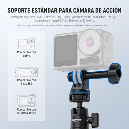 NEEWER Mini Trípode Escritorio Selfie Stick Compatible con iPhone GoPro Insta360 dji con 360° Cabezal Bola Eje Central Elevado, Metal Portátil Pequeña Cámara Webcam Celular Vlog Soporte, TP43 Negro