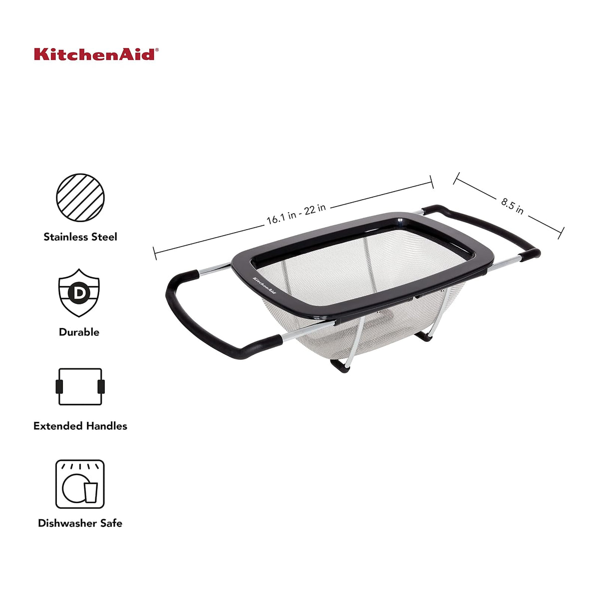 KitchenAid - Colador expandible de acero inoxidable, color negro