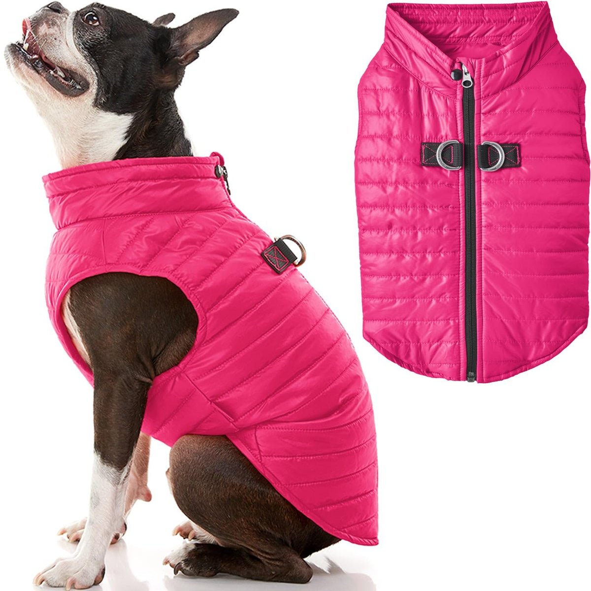 Gooby Chaleco Acolchado para Perro con Cremallera - X-Small (12") - Rosa - Rebel Fun.