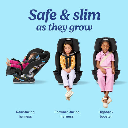 Graco Slimfit 3 en 1 Asiento de automóvil convertible, diseño ultra ahorro de espacio, Darcie 2.0, adecuado para respaldo trasero y delantero, asiento elevador de respaldo alto con reposacabezas de 10
