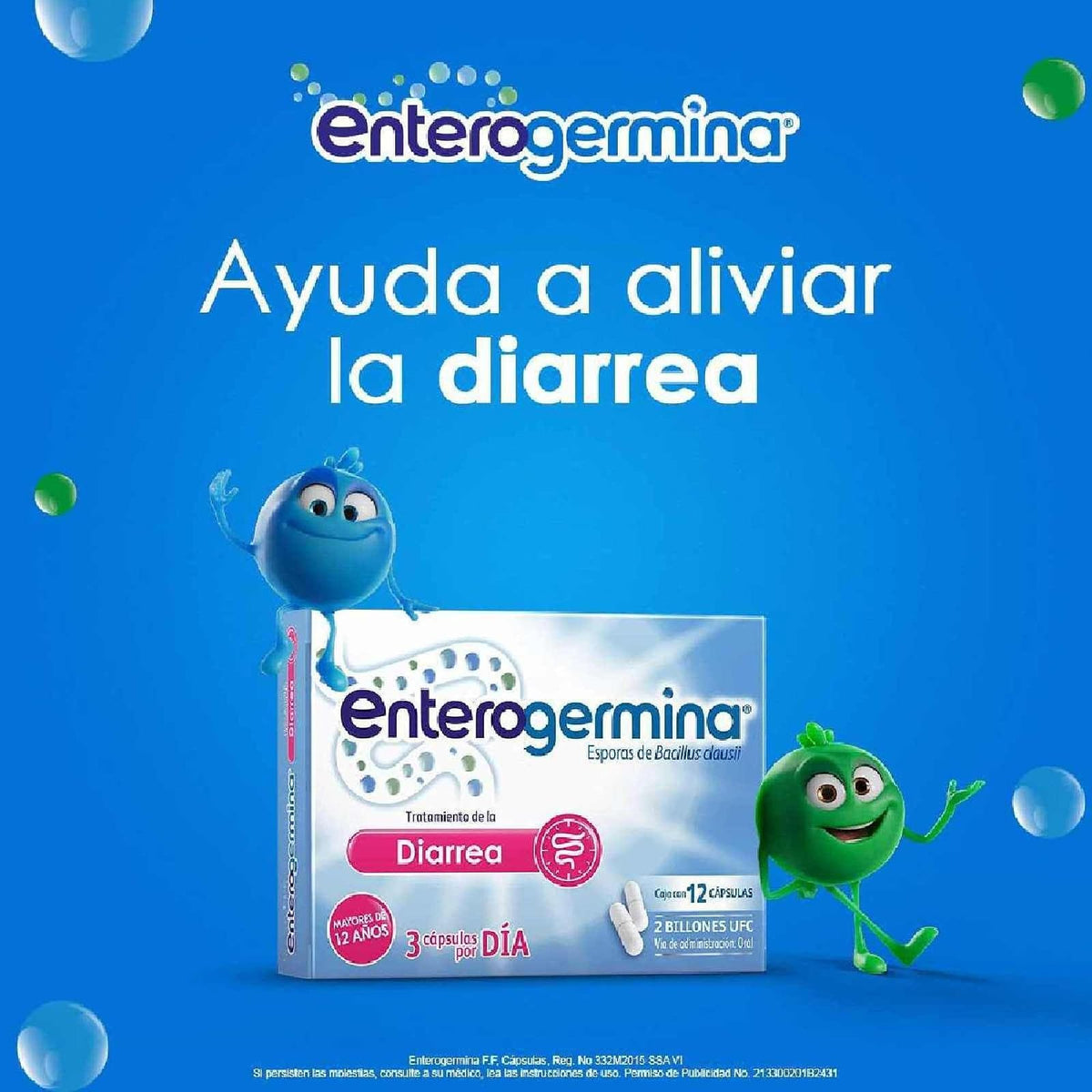 Enterogermina probióticos 2 billones, alivia malestares digestivos, 12 caps