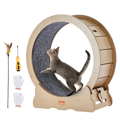 VEVOR Rueda de Ejercicio de Madera para Gatos de Interior de 75 x 31,8 x 80 cm, Rueda para Correr con Alfombra Desmontable, Juguete para Correr, Caminar, Entrenar para Diferentes Gatos, Color Madera