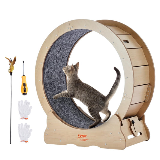 VEVOR Rueda de Ejercicio de Madera para Gatos de Interior de 75 x 31,8 x 80 cm, Rueda para Correr con Alfombra Desmontable, Juguete para Correr, Caminar, Entrenar para Diferentes Gatos, Color Madera