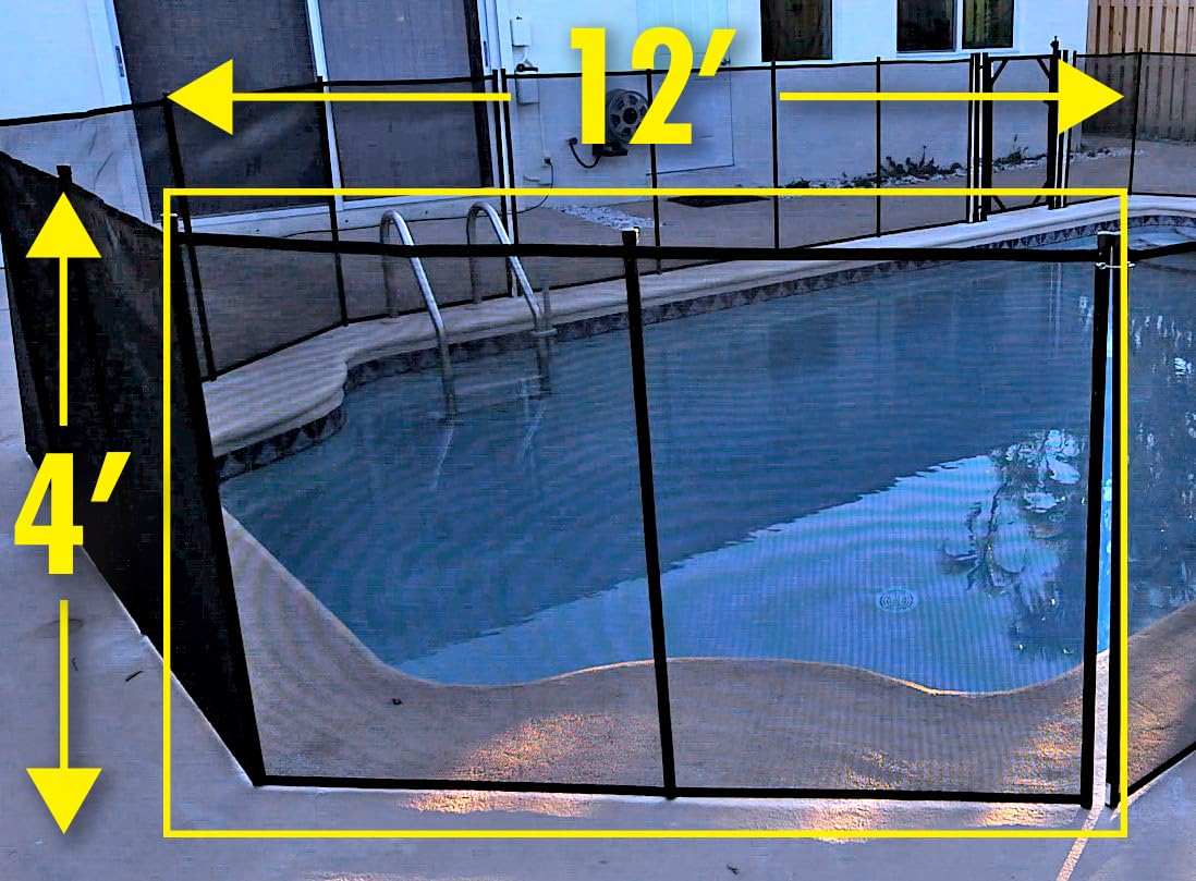 WaterWarden - Valla de Seguridad para Piscina, 4 x 12 pies, Certificado UL según Las Normas de Seguridad ASTM F2286, extraíble, fácil instalación, Red de Malla Protectora Negra con Marcos Negros