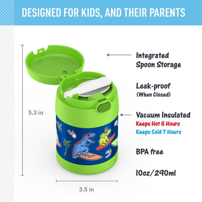 THERMOS FUNTAINER - Tarro aislado para alimentos, 10 onzas, apto para niños con cuchara plegable, Daring Dinos