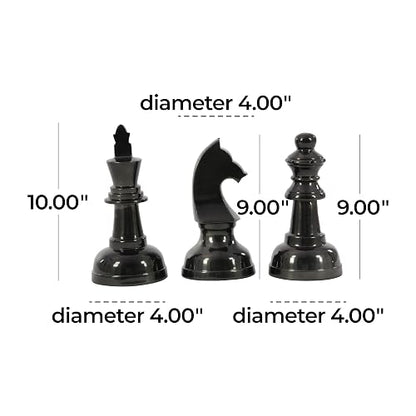 Deco 79 CosmoLiving by Cosmopolitan - Escultura de ajedrez de Aluminio con Caballero, Queen y King, Juego de 3 9 Pulgadas, 9 Pulgadas, 10 Pulgadas de Alto, Gris Oscuro
