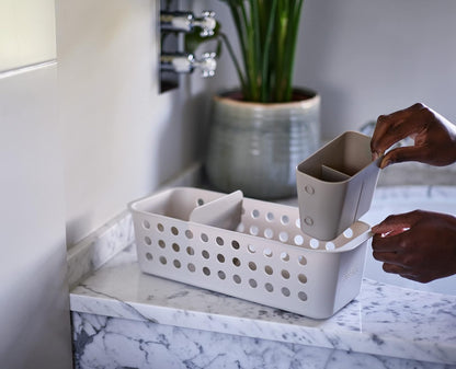 Joseph Joseph EasyStore - Organizador de cesta de almacenamiento para artículos esenciales de baño con maceta móvil y divisor, color crudo