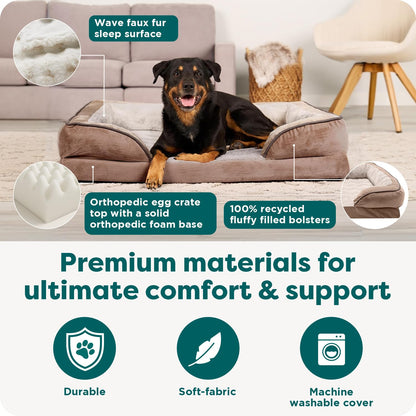 Furhaven Large Memory Foam Dog Bed Perfect Comfort Plush & Velvet Waves Sofa-Style w/Removable Washable Cover - , Large