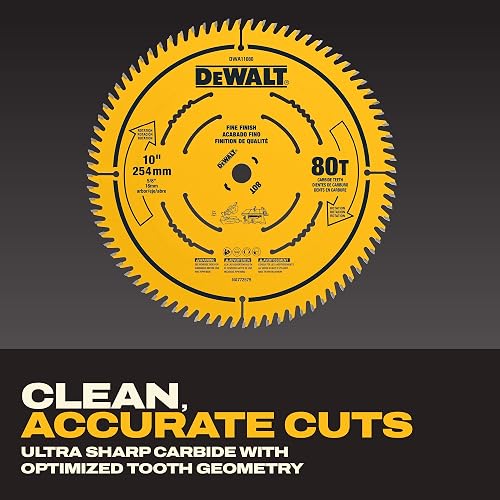 DEWALT - Hoja de sierra de mesa, 10 pulgadas, 80 dientes, acabado fino, carburo ultra afilado (DWA11080)