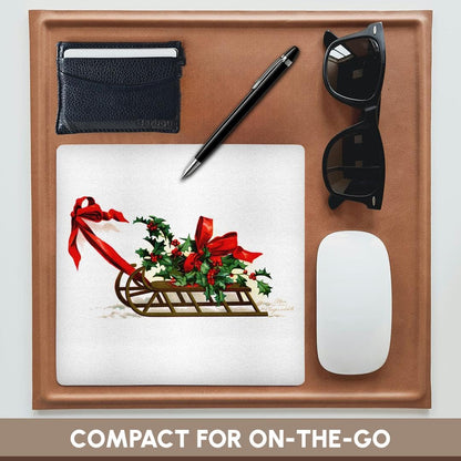 3dRose 8 x 8 x 0.25 Inches Mouse Pad, Clap saddle, Sled with Holly (mp_159972_1)