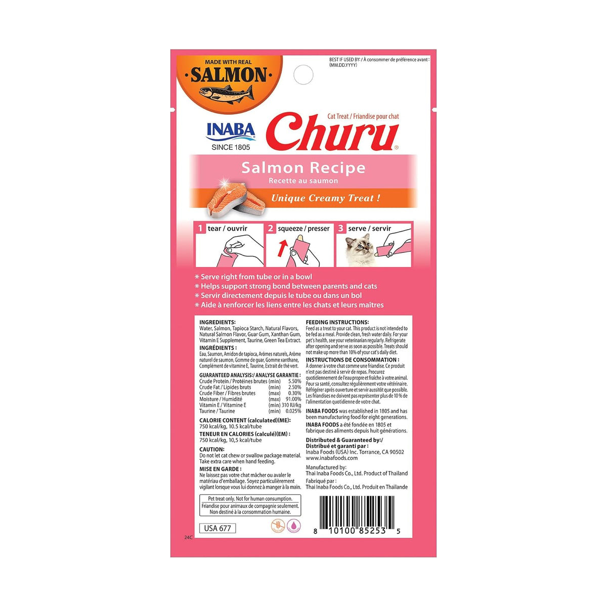 Inaba Churu Premios Gato Puré Salmón Pack Ahorro 6 Bolsas 24 Tubos
