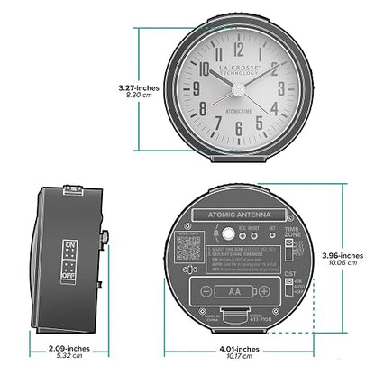 La Crosse Technology 617-710B-INT Reloj Despertador analógico atómico Negro Redondo de 4 Pulgadas
