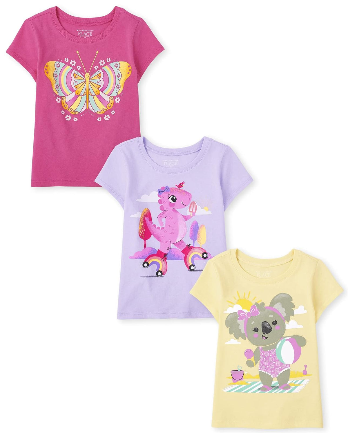 The Children's Place Camiseta de Manga Corta para bebés y niñas pequeñas, Paquete de 3 Camiseta para Bebé-Niñas