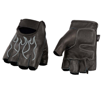 SH198 - Guantes sin Dedos Bordados de Piel Negro y Gris para Hombre (XL) - Gris - Extra Grande