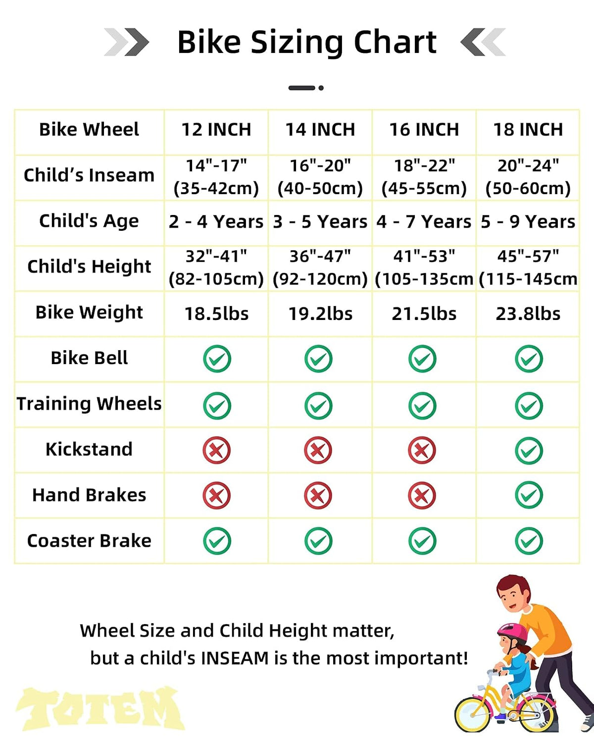 JOYSTAR Totem Bicicleta para niños con ruedas de entrenamiento para bicicleta de 12 14 16 18 pulgadas, soporte para bicicleta de 18 pulgadas, para niños de 2 a 9 años y niñas (azul marfil rosa verde plateado)