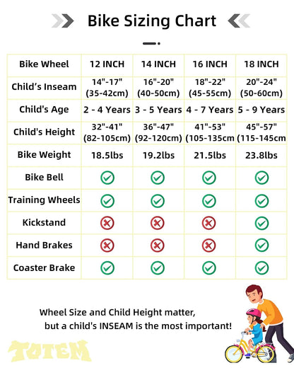 JOYSTAR Totem Bicicleta para niños con ruedas de entrenamiento para bicicleta de 12 14 16 18 pulgadas, soporte para bicicleta de 18 pulgadas, para niños de 2 a 9 años y niñas (azul marfil rosa verde plateado)