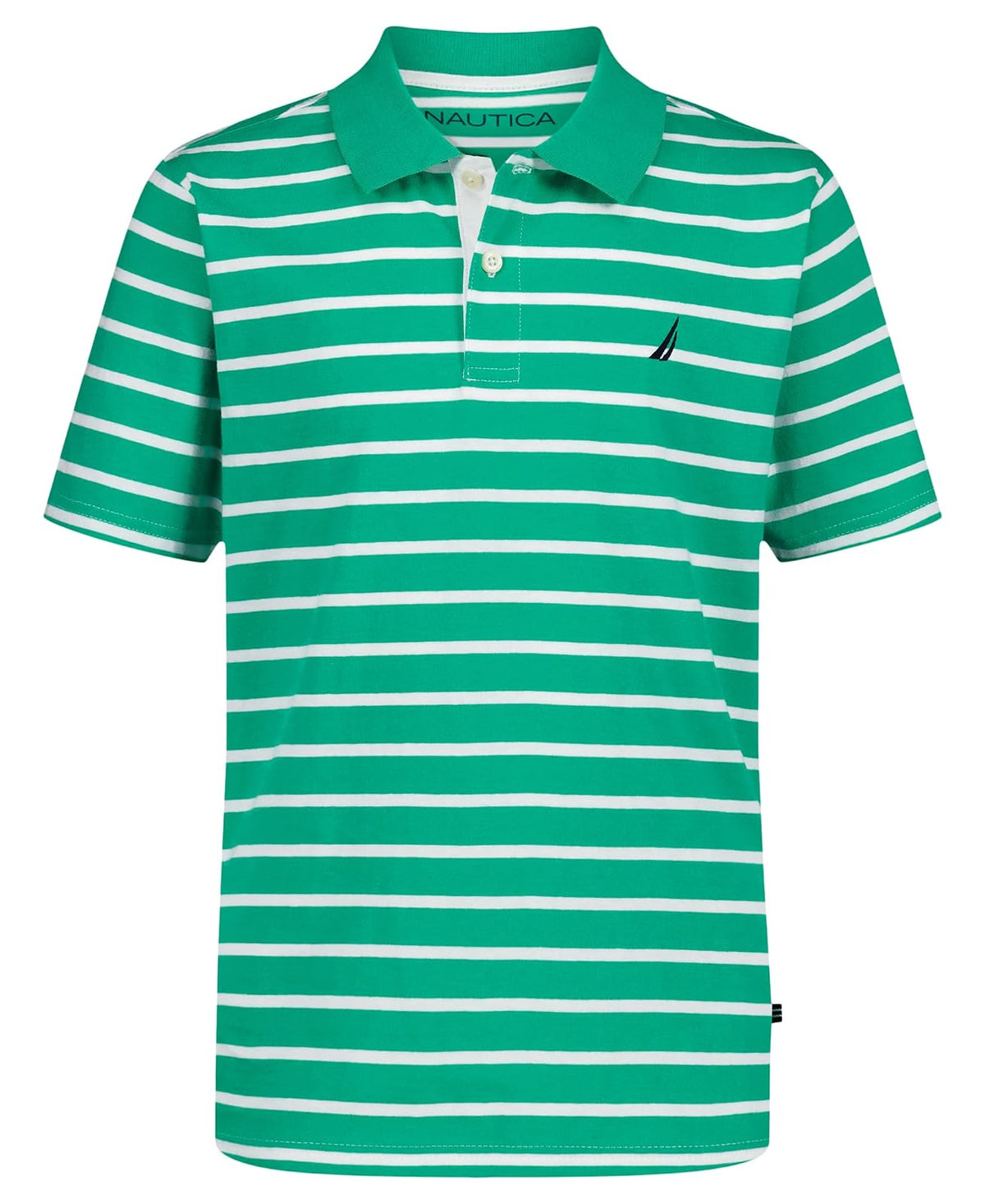 Nautica - Polo de Manga Corta con Estampado Completo, Cierre de botón, Suave y cómodo - 10-12 - Coast Stripe Gum Drop Green