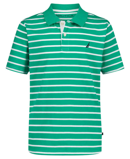 Nautica - Polo de Manga Corta con Estampado Completo, Cierre de botón, Suave y cómodo - 10-12 - Coast Stripe Gum Drop Green