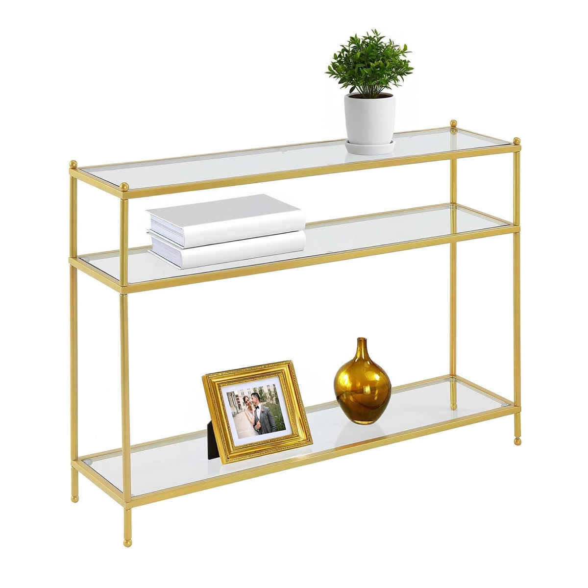 Convenience Concepts Royal Crest - Mesa Consola de Vidrio Transparente/Dorado