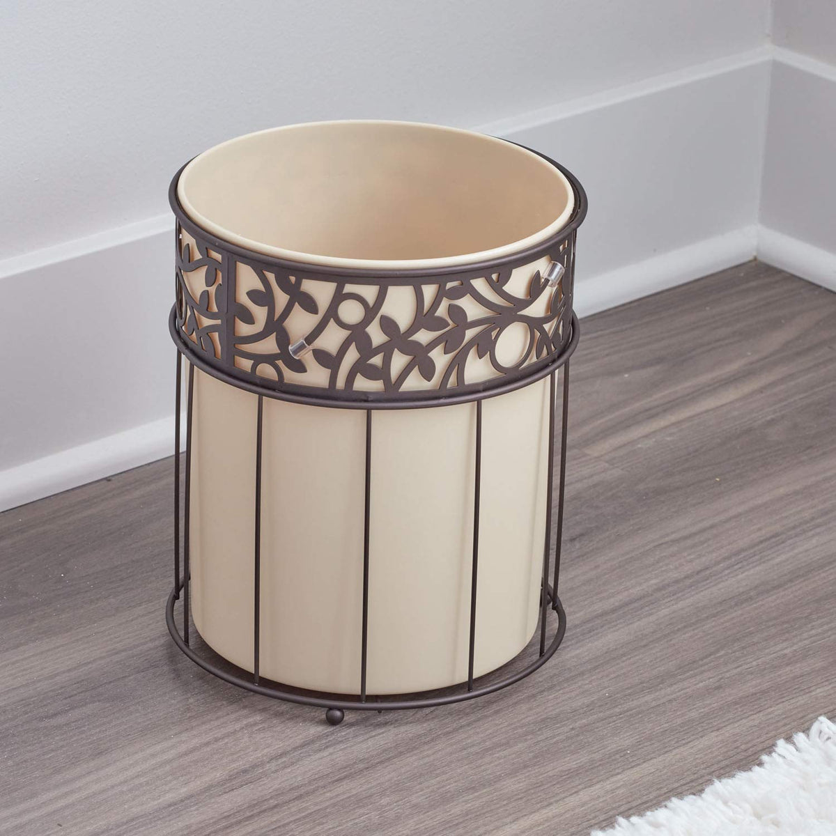InterDesign Vine Waste Can, Vanilla/Bronze