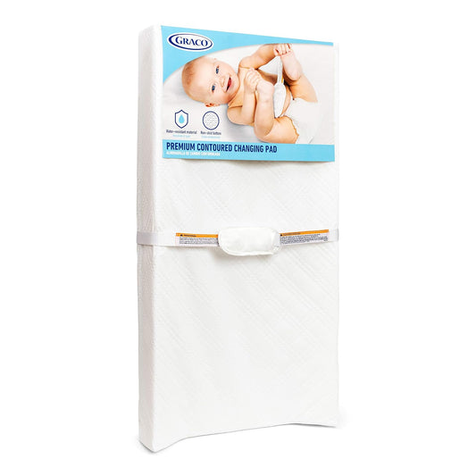 Colchón cambiador contorneado premium Graco — Certificación GREENGUARD Gold, resistente al agua, funda suave con hebilla, compatible con la mayoría de cambiadores estándar, base antideslizante