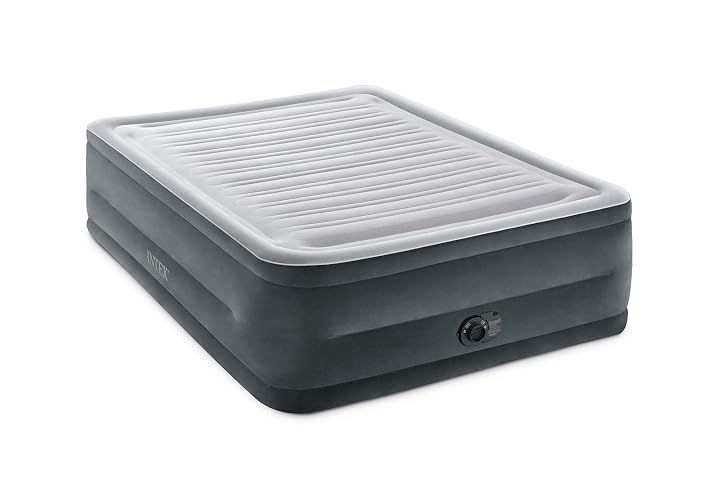 Intex 64417ED Comfort colchón de Aire Elevado de Felpa Dura-Beam con Bomba eléctrica Interna, Altura de la Cama de 22 Pulgadas, Queen