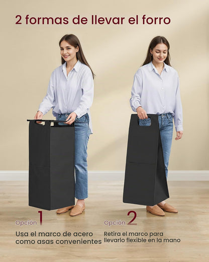 VASAGLE Cesto de Ropa Sucía con 3 Compartimentos, Carrito Rodante con Ruedas con Freno, Estante Superior, Bolsas Extraíbles, 93x32x93 cm MBLH021B01
