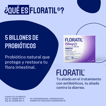 Floratil Microorganismos Antidiarreicos, 12 Cápsulas, 1 gram