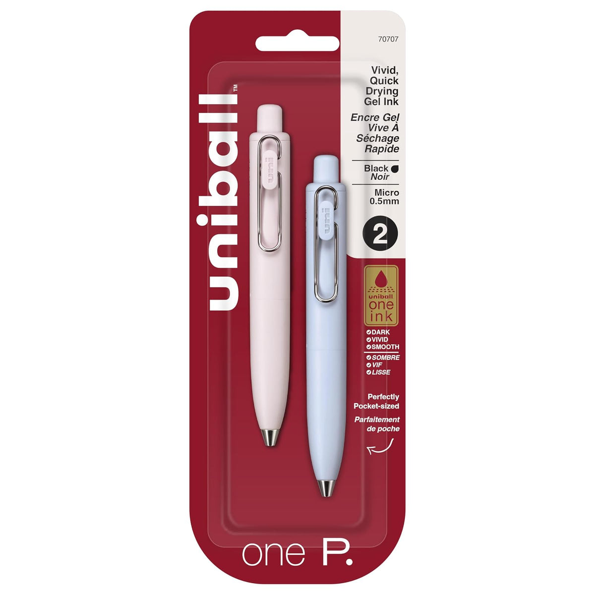Uni one P - Bolígrafos de gel retráctiles, micro punta (0,5 mm), melocotón, soda, negro, paquete de 2
