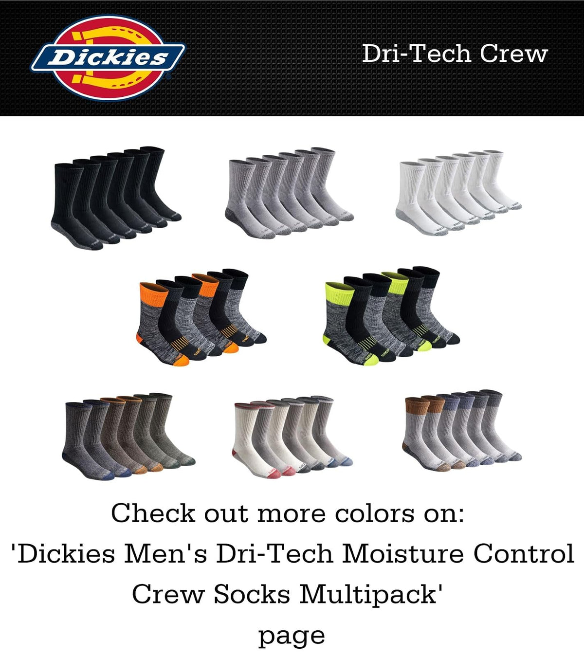 Dickies Men's All Purpose Cushion Crew Socks (6/12 Packs)