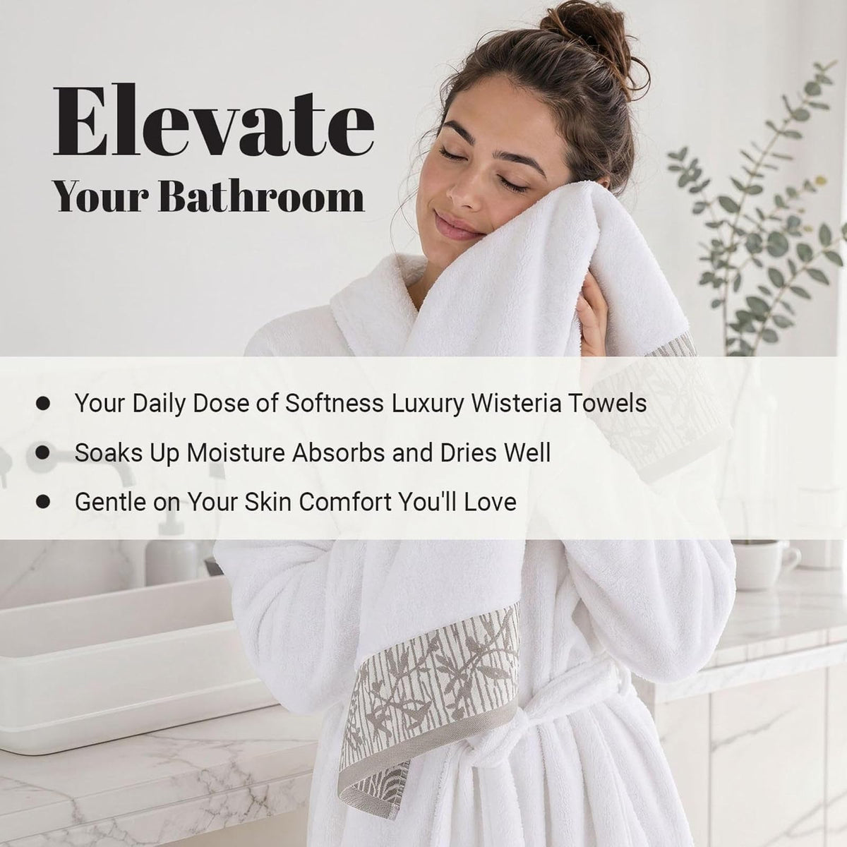 Superior Juego de Toallas de algodón de 8 Piezas, Borde Floral Jacquard Dobby, Secado rápido, baño Decorativo, Ducha, baño, Incluye 2 cuerpos, 2 Manos, 4 Toallas de Rostro, colección Wisteria, Blanco
