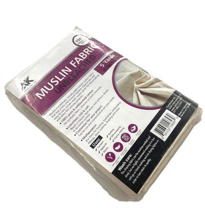 AK TRADING CO. AK Trading Muselina natural de 60 pulgadas de ancho, tela 100% algodón, sin blanquear 5 yardas