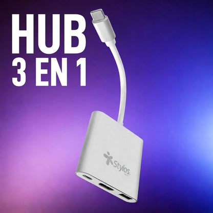 Hub 3 en 1 Adaptador Tipo C a HDMI, USB y Tipo C Stylos Tech
